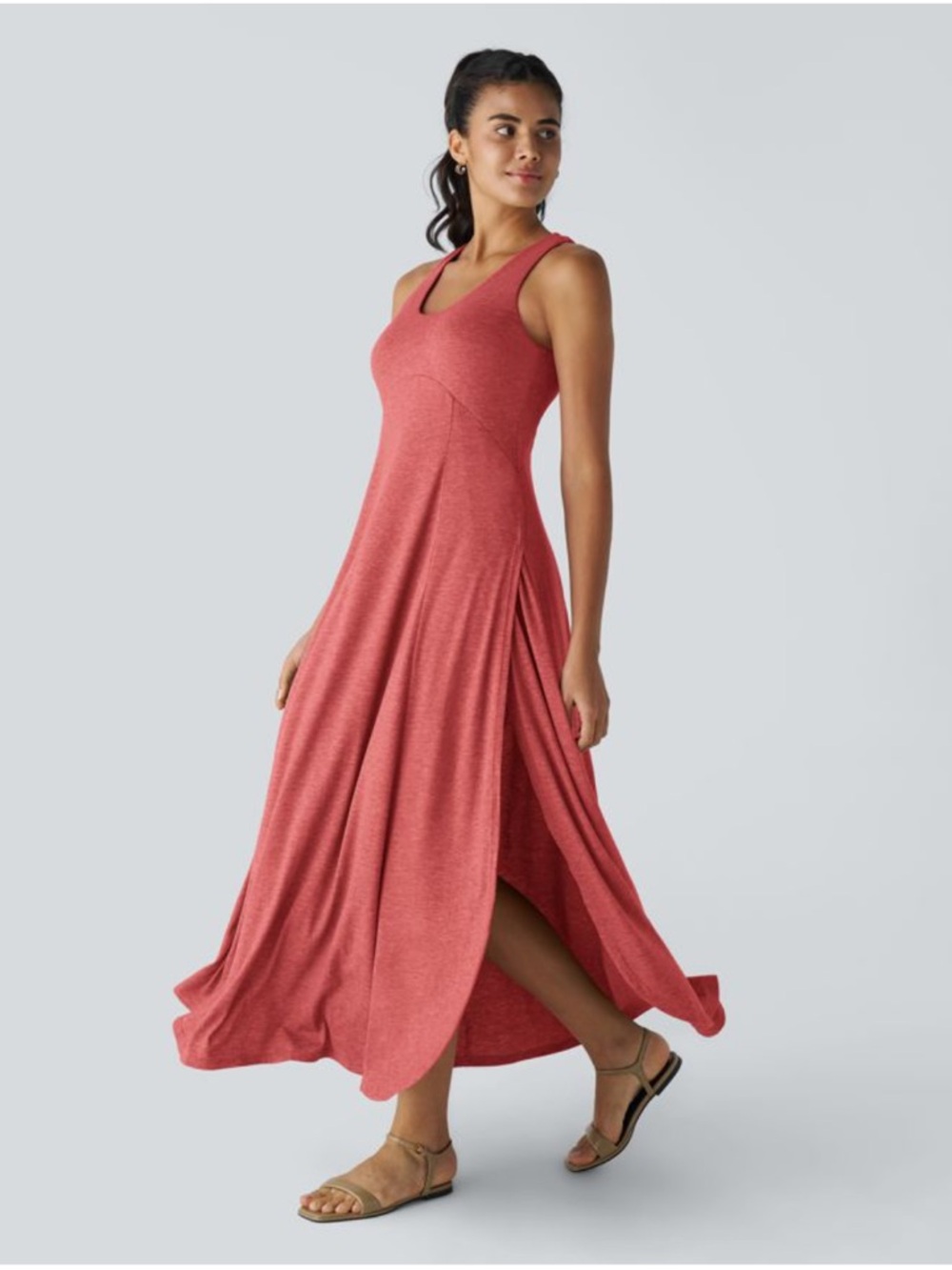 Halara U Neck Backless Split Flowy Maxi Casual Tank Dress